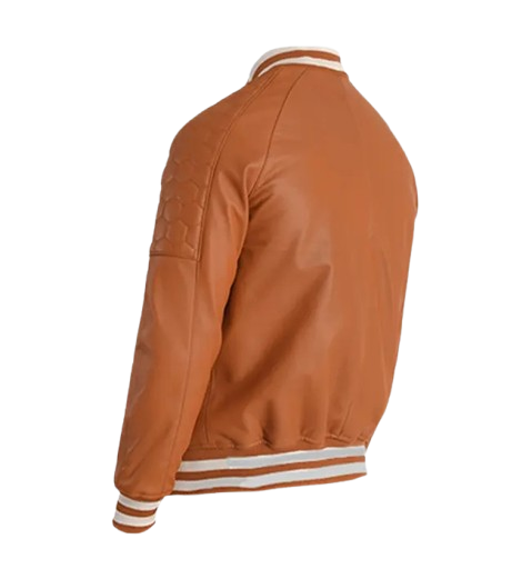 Men's Brown Leather Varsity Jacket back