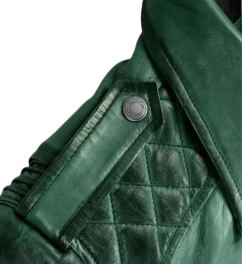 Women's Charlotte Burnt Green Leather Jacket shoulder