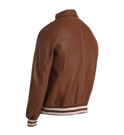 Men's Dark Brown Leather Varsity Jacket back