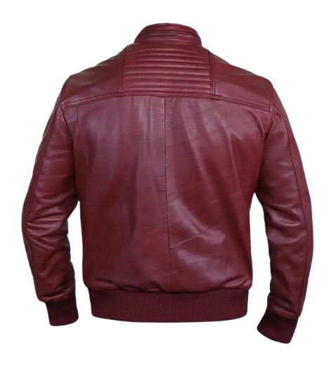 Men's Red Leather Bomber Jacket back