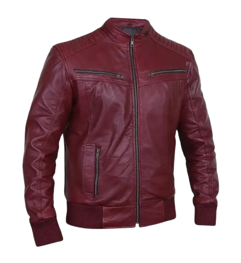 Men's Red Leather Bomber Jacket front