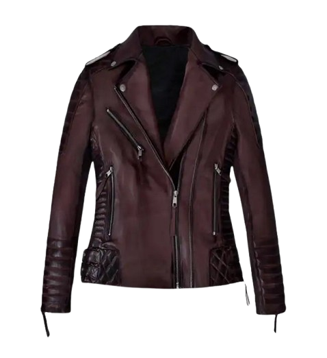 Women's Burnt Wine Biker Leather Jacket
