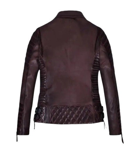 Women's Burnt Wine Biker Leather Jacket back