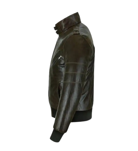 Men’s Slim Fit Brown Bomber Leather Jacket side