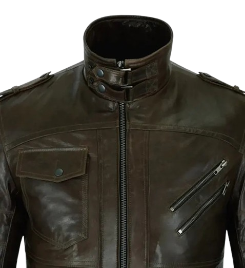 Men’s Slim Fit Brown Bomber Leather Jacket front