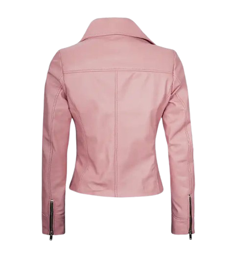 Women's Moto Style Pink Leather Jacket back