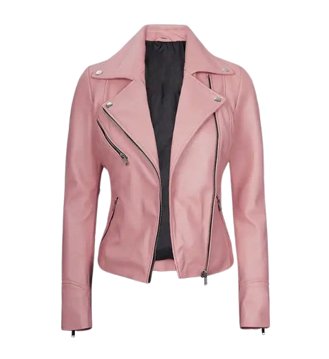 Women's Moto Style Pink Leather Jacket front