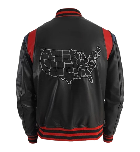 Men's Liberate USA Black Leather Varsity Jacket back