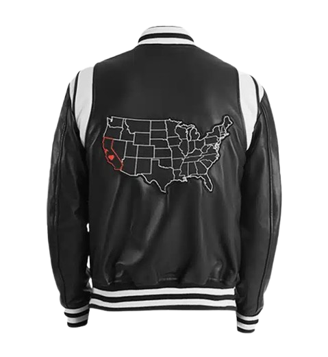 Men's California Black Leather Varsity Jacket back