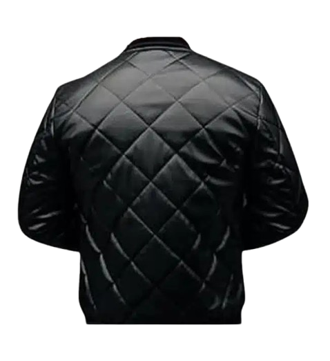 Men's Diamond Quilted Black Leather Bomber Jacket back