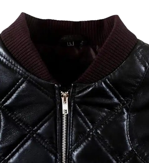Men's Diamond Quilted Black Leather Bomber Jacket front
