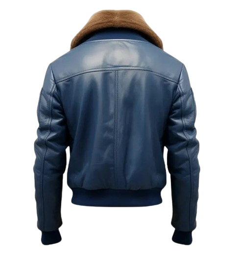Men's Blue Flight Bomber Leather Jacket back