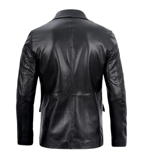 Men's Black Leather Blazer Jacket back