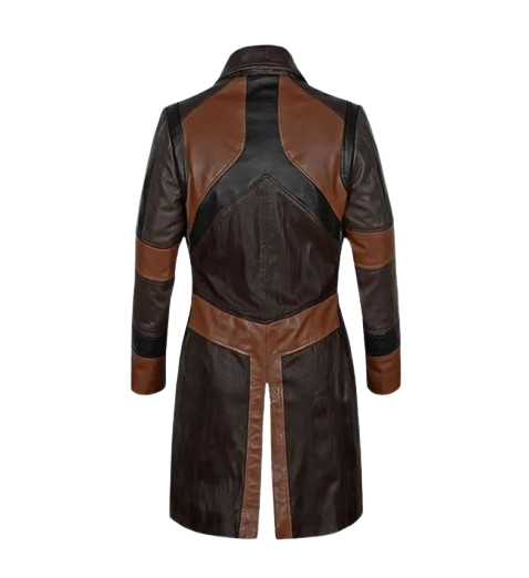 Women's Black and Brown Leather Coat back