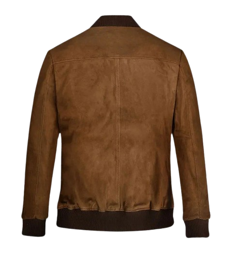 Men's Brown Suede Bomber Jacket back