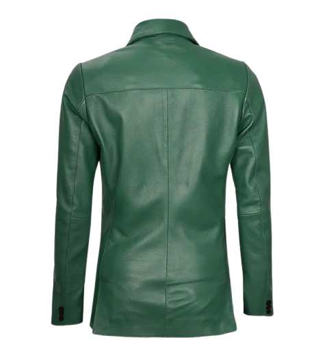 Women's Two Buttons Green Leather Blazer Jacket