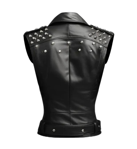 Women's Black Stylish Biker Style Leather Vest back
