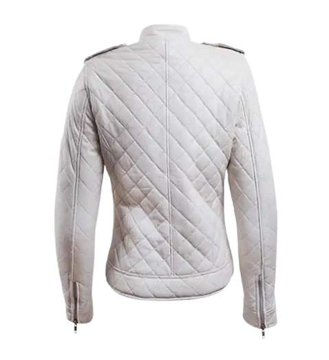 Women’s white Leather Puffer Jacket back