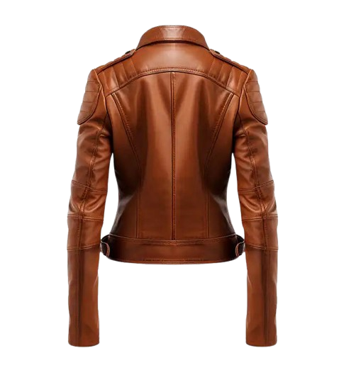 Women’s Brown Leather Biker Jacket back