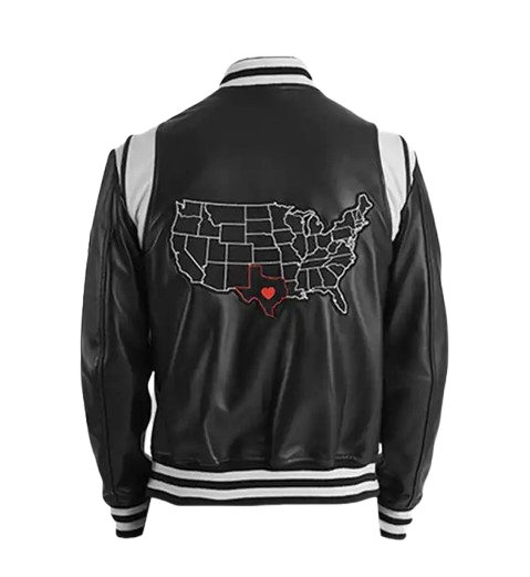 Men's Texas Black Leather Varsity Jacket back