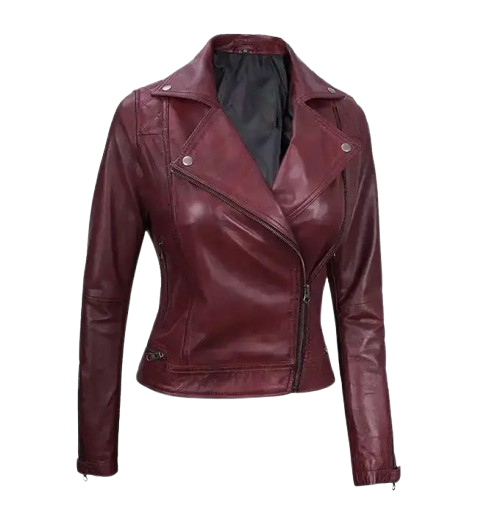 Women's Quilted Motorcycle Maroon Leather Jacket side
