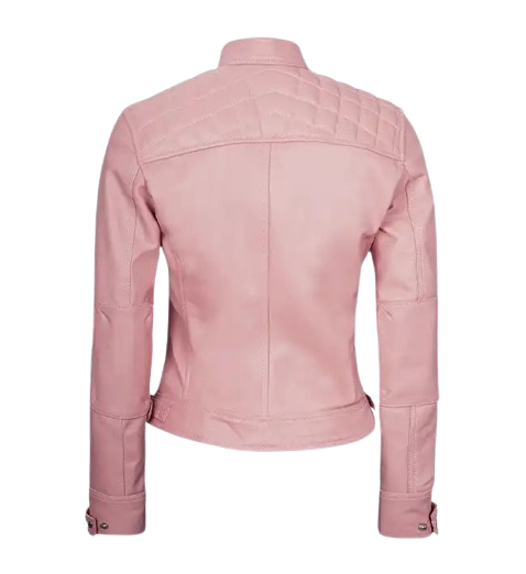 Women's Pink Diamond Cafe Racer Leather Jacket back