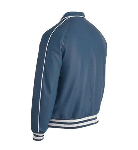 Men's Blue Leather Varsity Jacket back