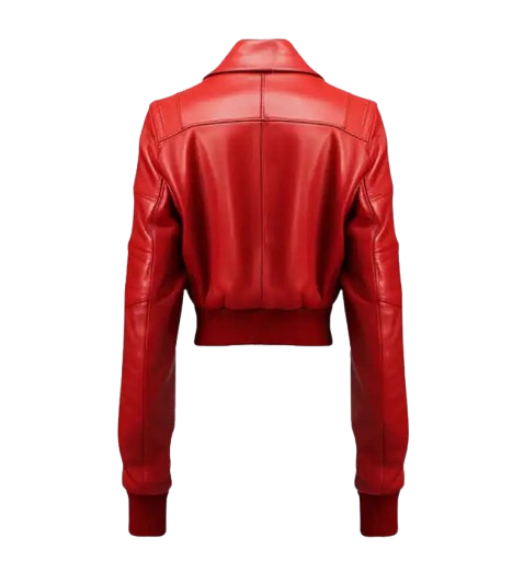 Women’s Red Leather Jacket Bomber Style back