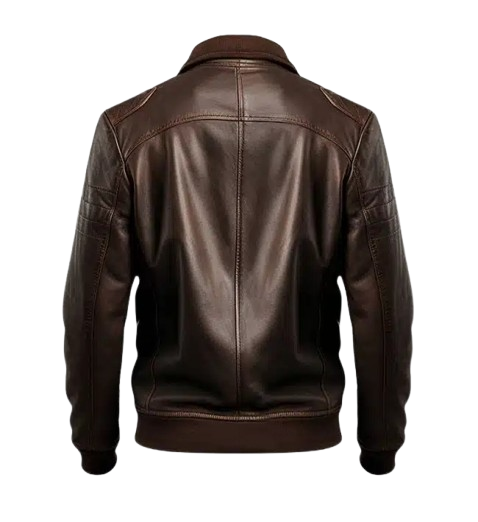 Men's Dark Brown Leather Bomber Jacket back