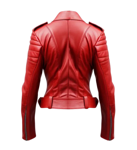 Women's Slim fit Red Biker Leather Jacket back