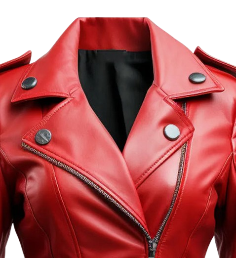 Women's Slim fit Red Biker Leather Jacket front