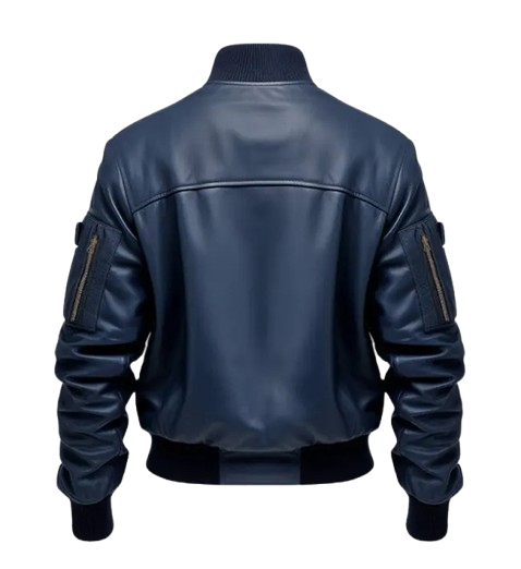 Men's Blue Flight Bomber Leather Jacket back