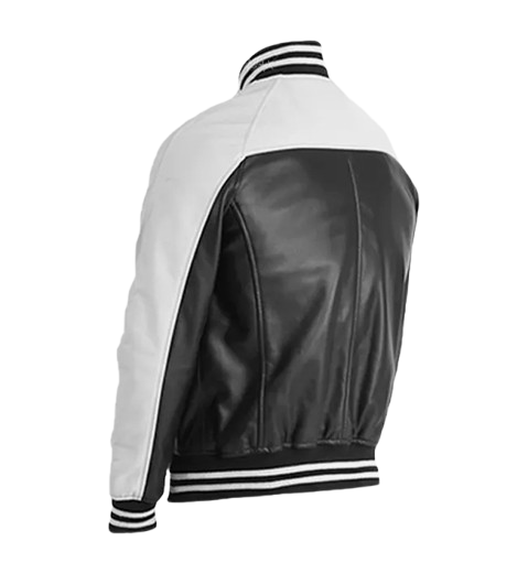 Men's Black & White Leather Varsity Jacket back