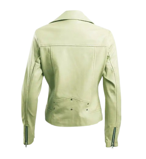 Women’s Green Leather Biker Jacket back