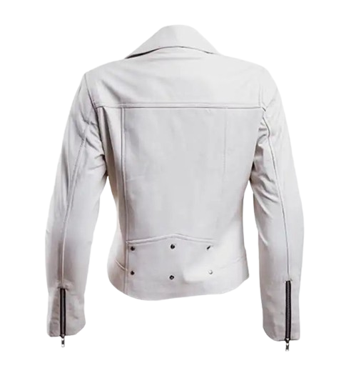 Women’s White Leather Biker Jacket back