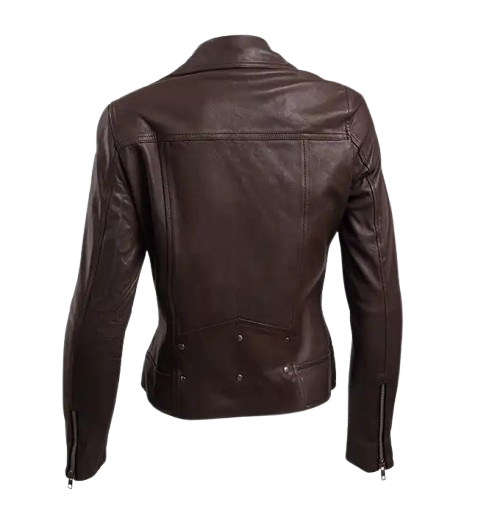 Women’s Dark Brown Leather Biker Jacket back