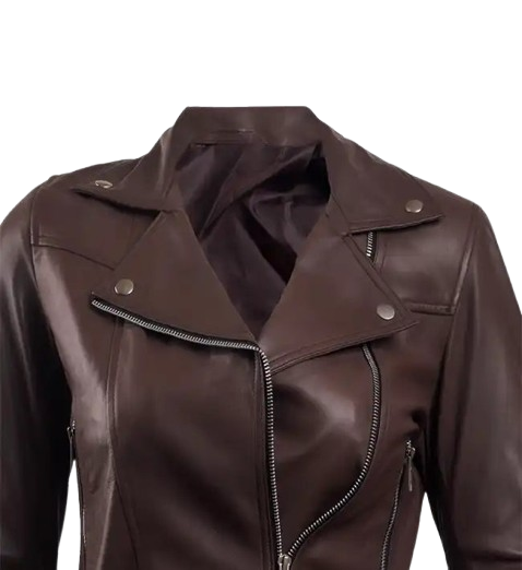 Women’s Dark Brown Leather Biker Jacket front