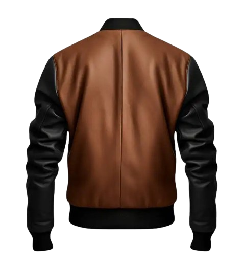 Men's Black and Brown Bomber Leather Jacket back