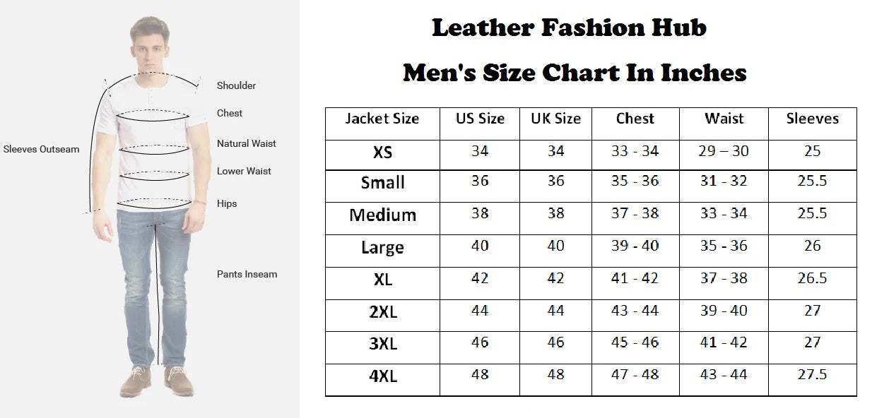 Leather Fashion Hub Men's size chart