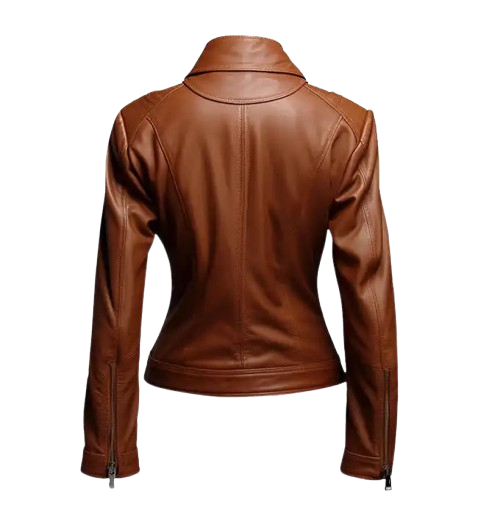 Women's Cafe Racer Brown Leather Jacket back