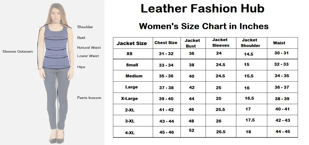 Leather Fashion Hub Women's size chart