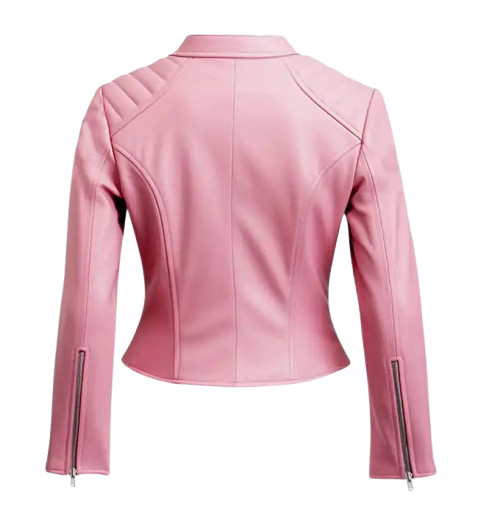 Women's Pink Biker Leather Jacket back