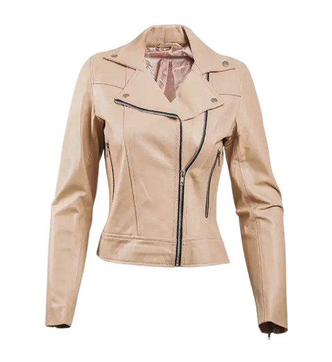 Women’s Beige Leather Biker Jacket