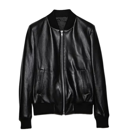 Men's Minimal Black Leather Jumper Jacket