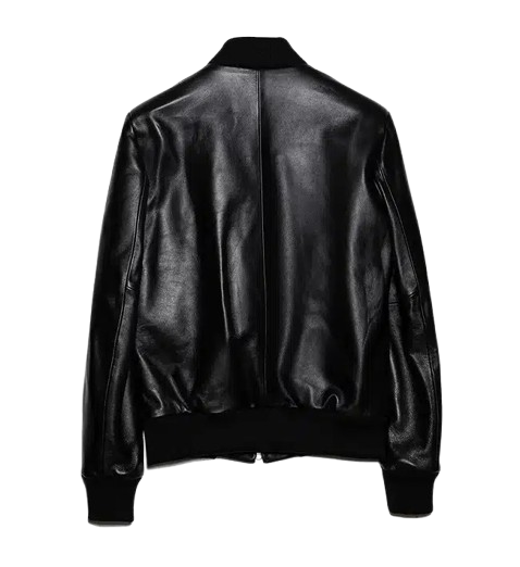 Men's Minimal Black Leather Jumper Jacket back