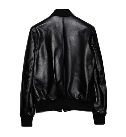 Men's Minimal Black Leather Jumper Jacket back