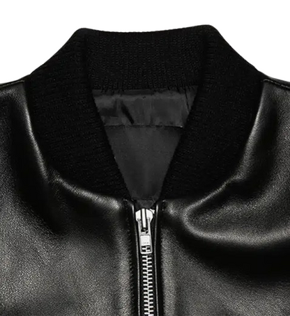 Men's Minimal Black Leather Jumper Jacket front