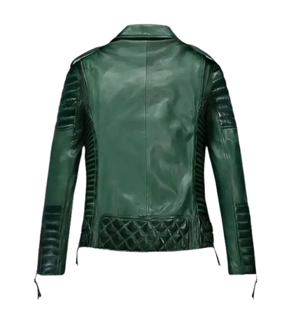 Women's Charlotte Burnt Green Leather Jacket back