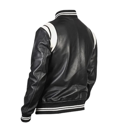Men's Black Varsity Leather Jacket back