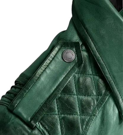 Women's Charlotte Burnt Green Leather Jacket shoulder
